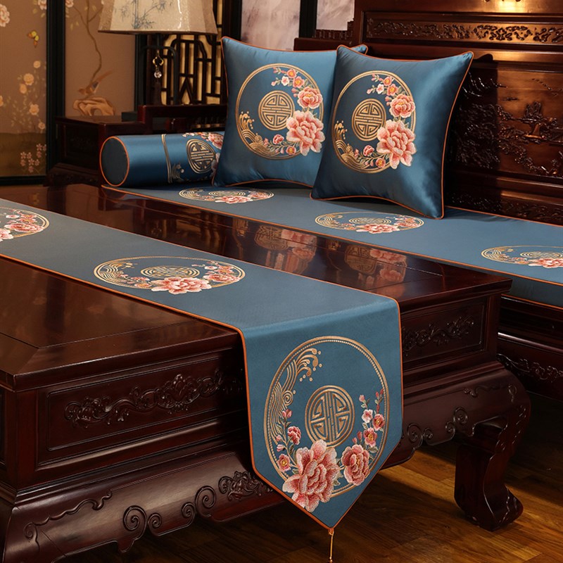 新中式绣花桌旗茶k桌垫布茶台长条茶几桌布禅M意茶旗茶席茶桌布盖