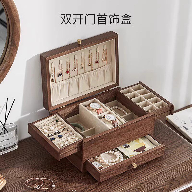 防氧化首饰收纳柜木质中古风高档黄金珠宝保险柜冰箱手饰品收纳盒