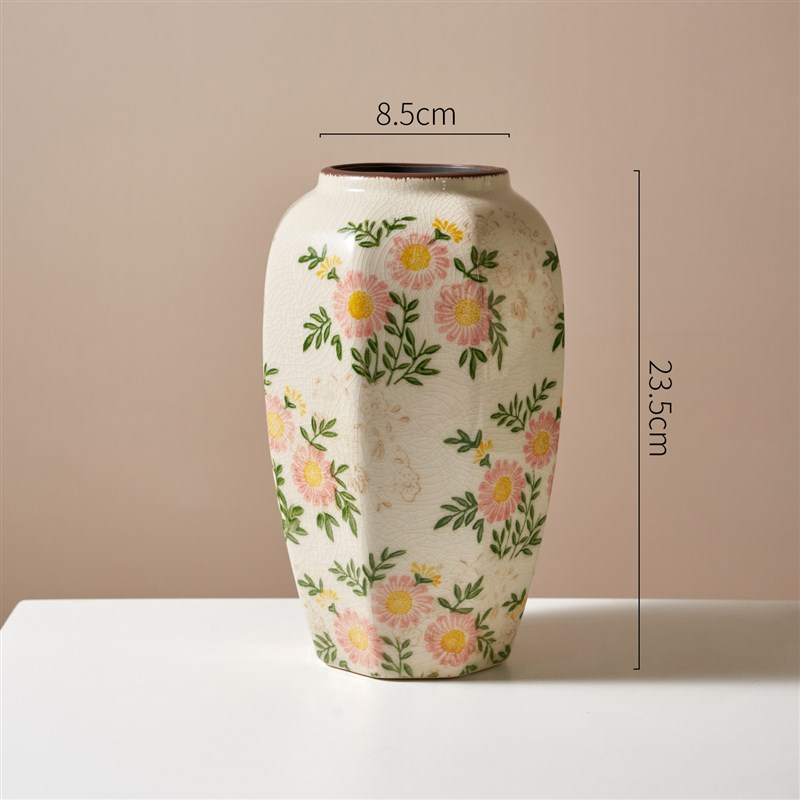 新中式覆古陶瓷花瓶八角客厅餐桌创意水培插花Q鲜花田园风装饰摆