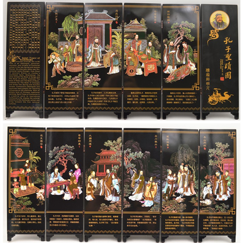 仿古漆器小屏风熊猫装饰摆件中国风E特色礼品送老外礼物民间工艺