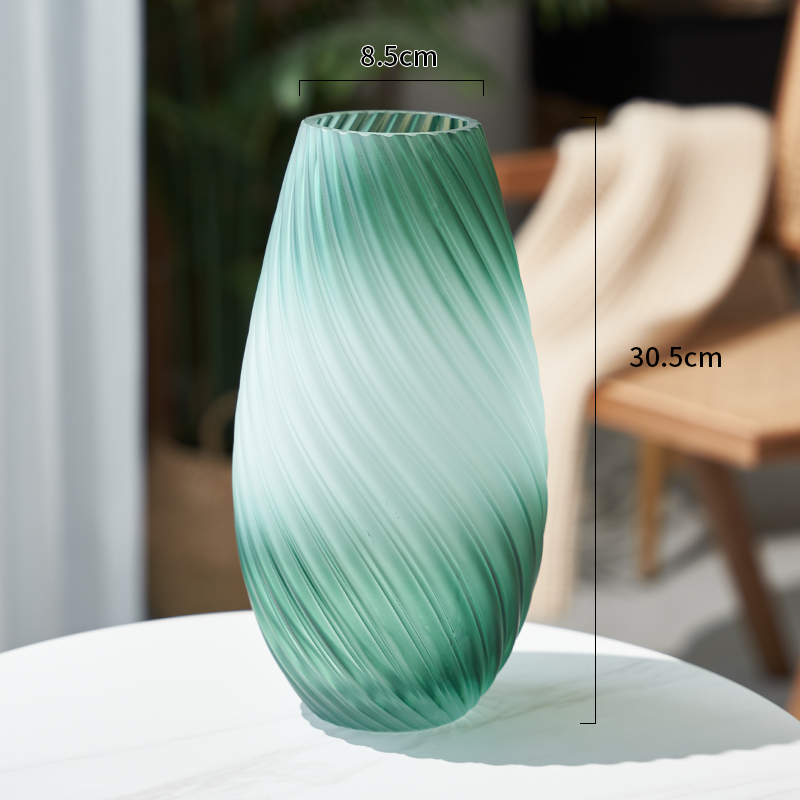 轻奢北欧a花瓶摆件玻璃高级绿蒙砂创意水养鲜花客厅餐桌插花装饰