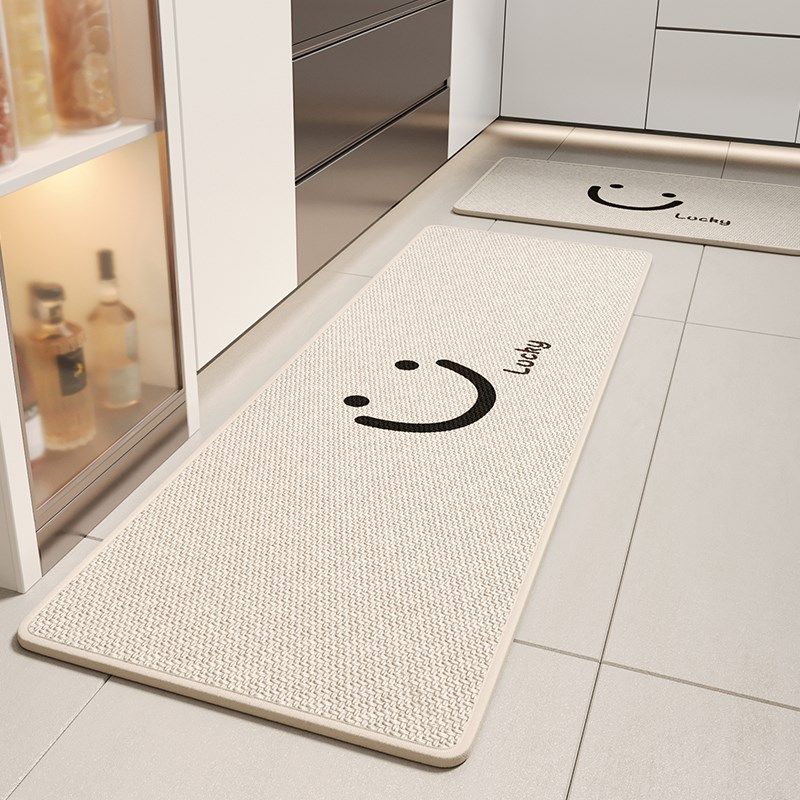 笑脸厨房地垫吸水编制亚麻脚垫高级感耐脏免洗防摔垫厕所门口软垫,居家布艺,厨房地垫,淘宝优惠券,粉丝福利购,淘宝优惠卷