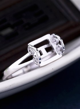 S925银戒指空托女镶嵌玉石蜜蜡琥珀w方戒托11*11 15*15 8*8  13*1