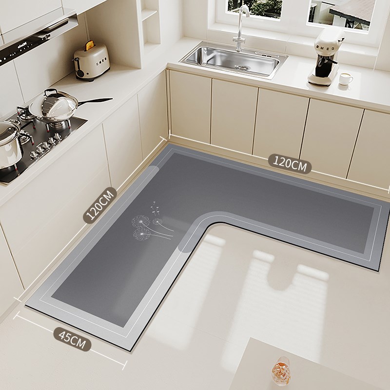 厨房专用地垫f2024新款l形整块防滑防油可擦免洗地毯硅藻泥吸水垫