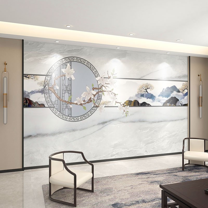 花鸟电视背景墙j碳晶板新中式客厅沙发竹木纤维护墙板卧室床头扣