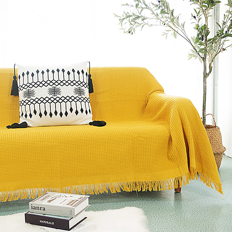 简约现代格子沙发套全覆盖布艺沙发巾线毯装饰样板V间民宿家用防