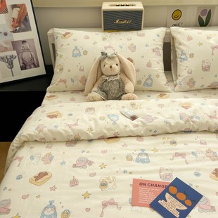 紙杯小貓被套單件100全棉q150x200x230cm床單被罩1.5單人被單4