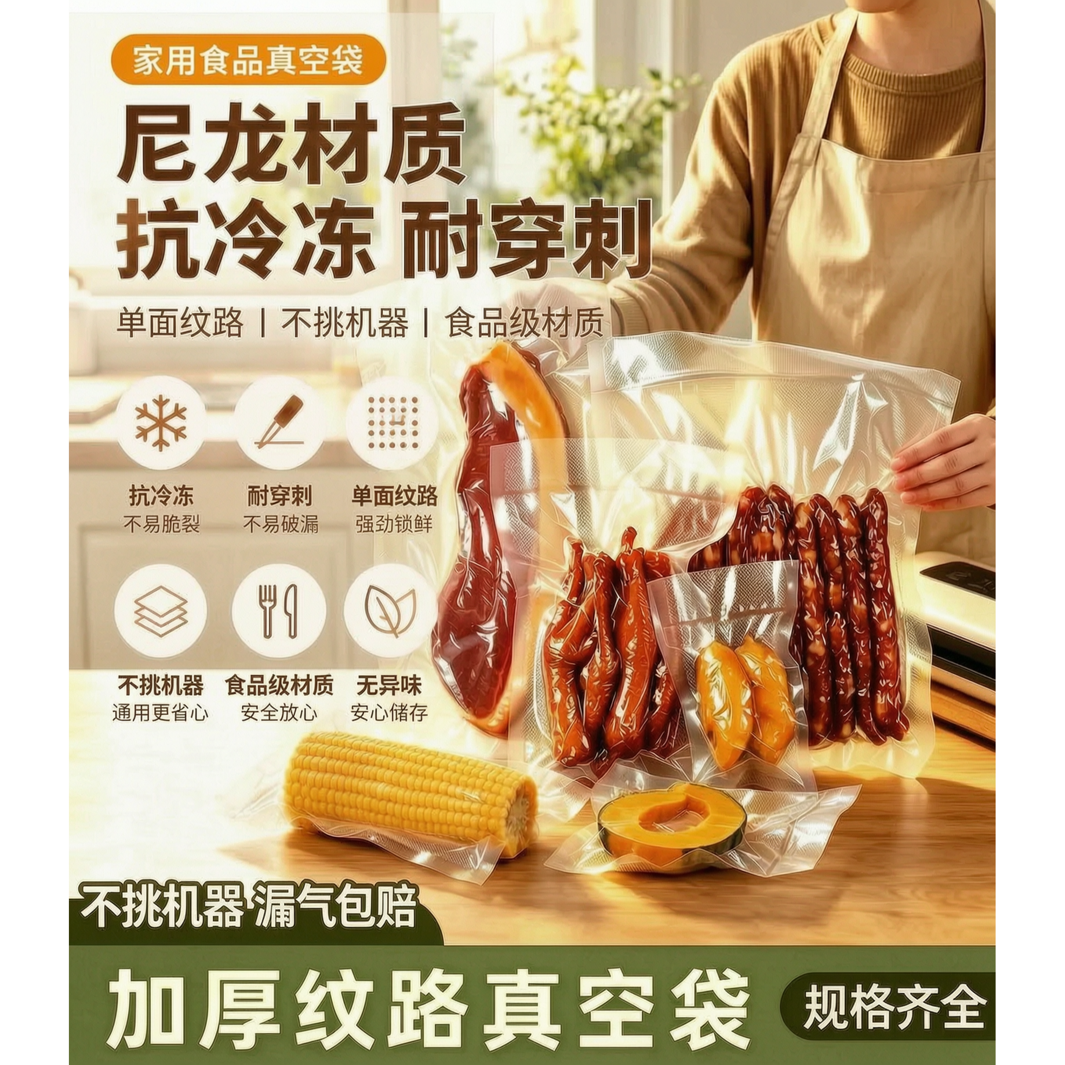 纹路真空包装袋食品封口袋专用家用腊肉腊肠长条玉米牛肉干保鲜袋