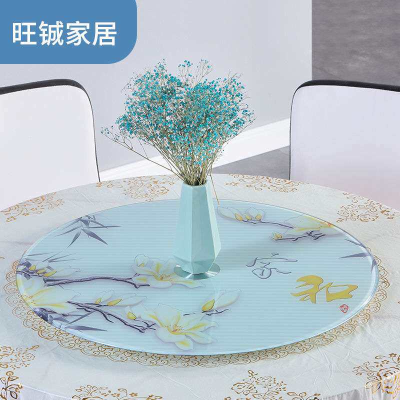 餐桌转盘钢化玻璃家用商用饭桌圆盘底座旋转大圆桌玻璃旋转图案