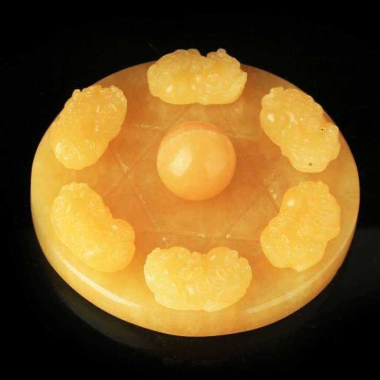 天然黄玉貔貅摆件七星阵摆件 貔貅 家居办公桌工艺品 皮休件