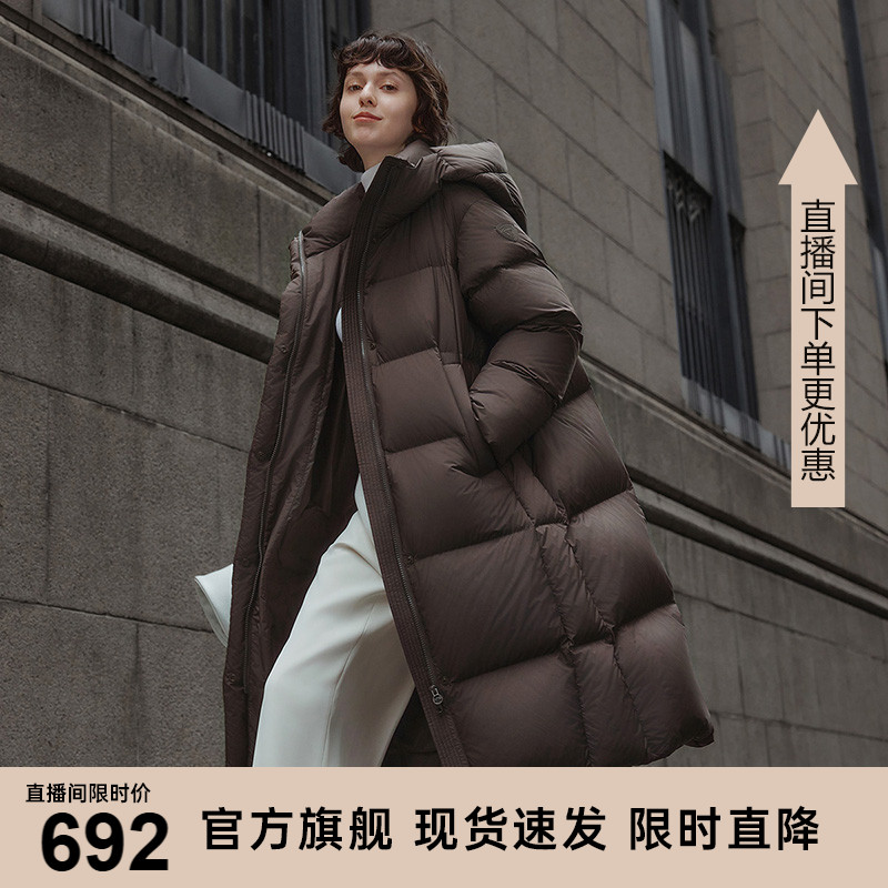 坦博尔冬季新款羽绒服女款过膝长款加厚保暖连帽舒适外套时尚百搭