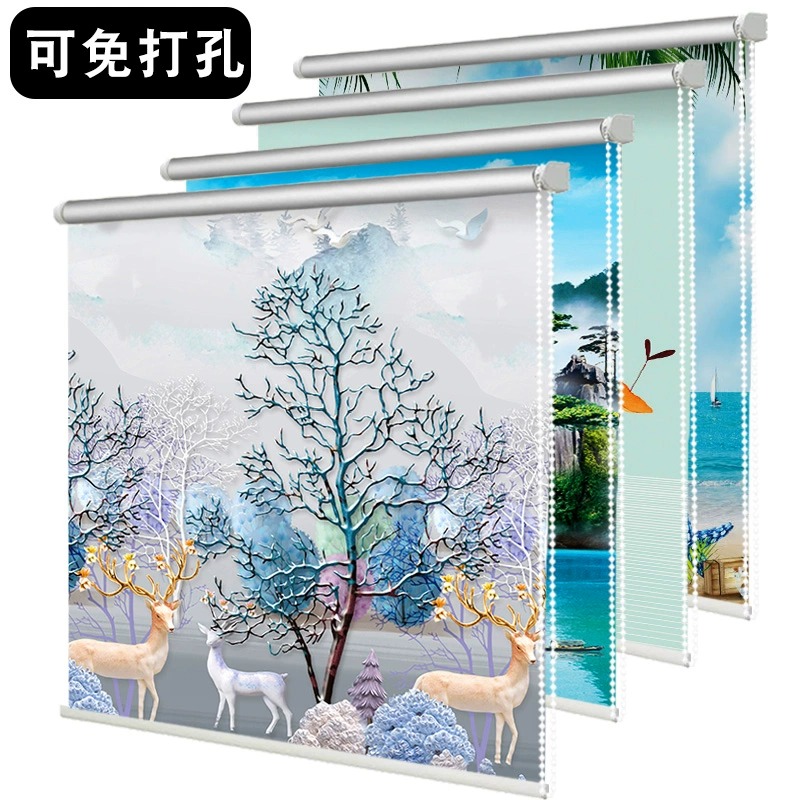 厨房家用简易窗帘卷拉式全遮光20C23新款厕所伸缩卷轴画卷帘拉绳