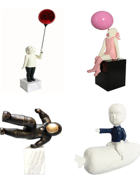 儿童房极简约卡通男女小孩人物软装摆件样板房雕塑Z趣味工艺品