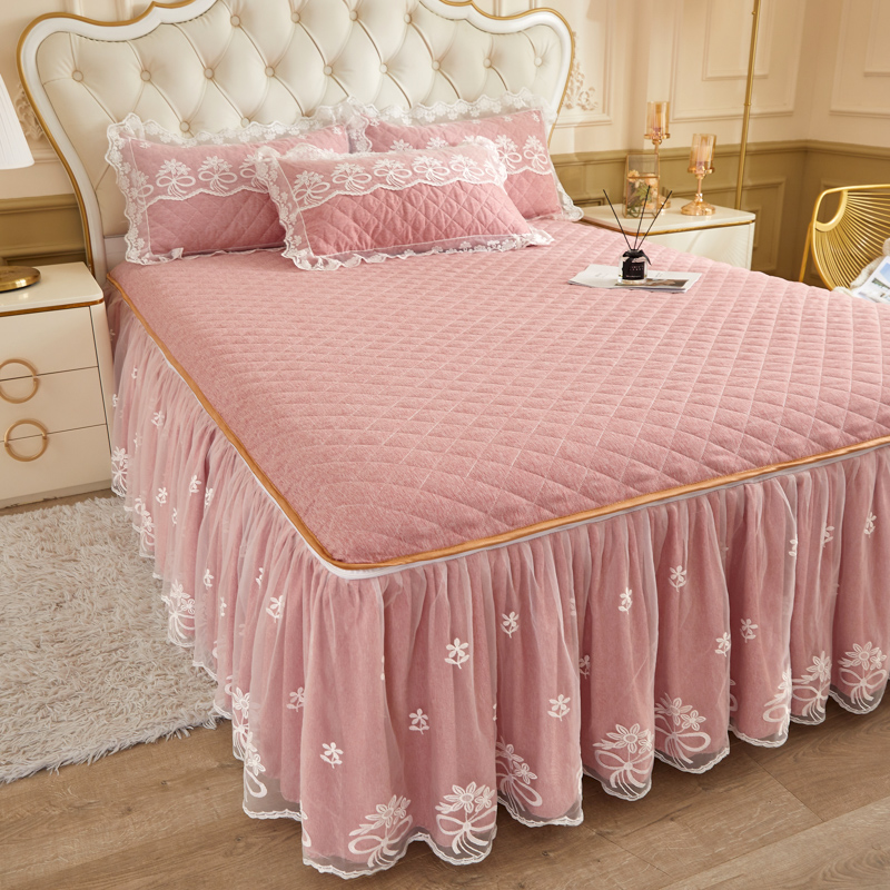 公主风床裙款单件床笠二合一体可拆卸三件套防P滑夹棉床罩床套四