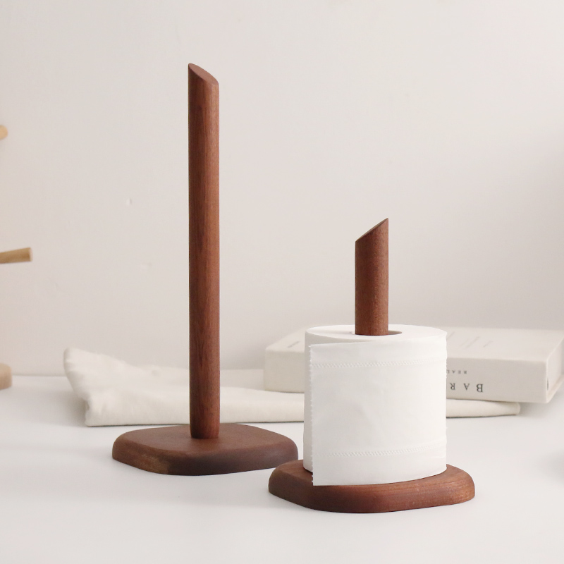 乌檀木立a式纸巾架厨房台面卷筒卫生纸收纳层架置物架吧台实木卷