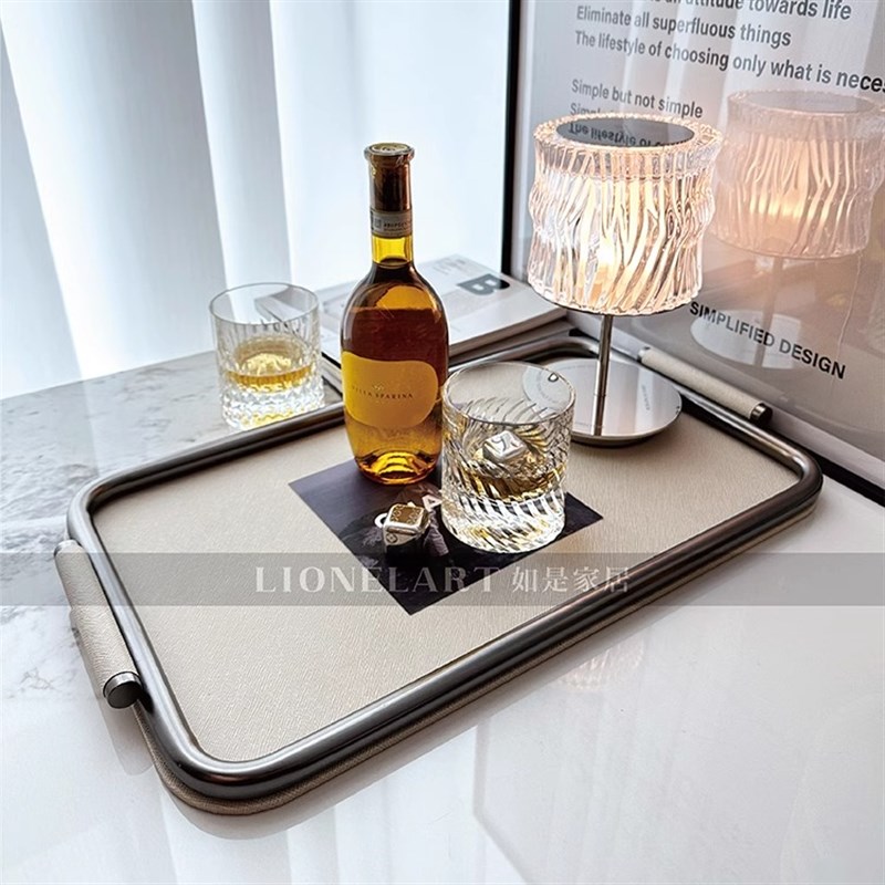 如是收纳托c盘高奢圆边不锈钢厚重极简客厅餐桌私宅会所酒店收纳
