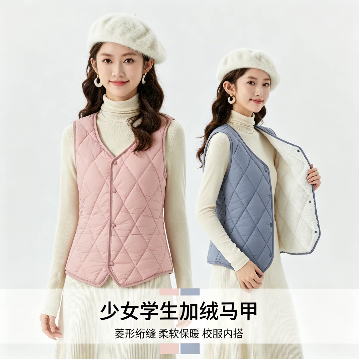 校服神器马甲加绒加厚内搭少女初中学生坎肩保暖背心短款打底修身