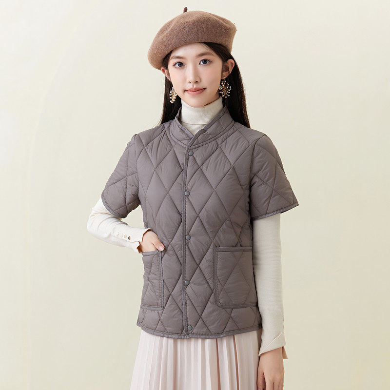 秋冬季妈妈带袖棉衣女半袖马甲加厚护肩棉服中老年人加绒家居棉袄