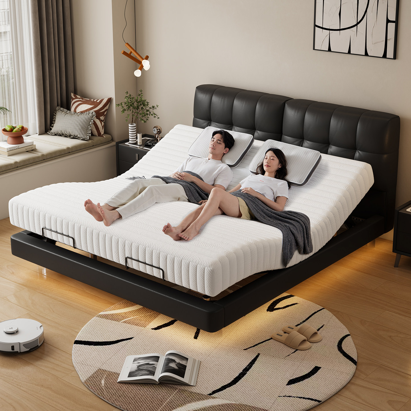 全自动智能床夫妻互不打扰双人床主卧多功能可升降真皮按摩电动床