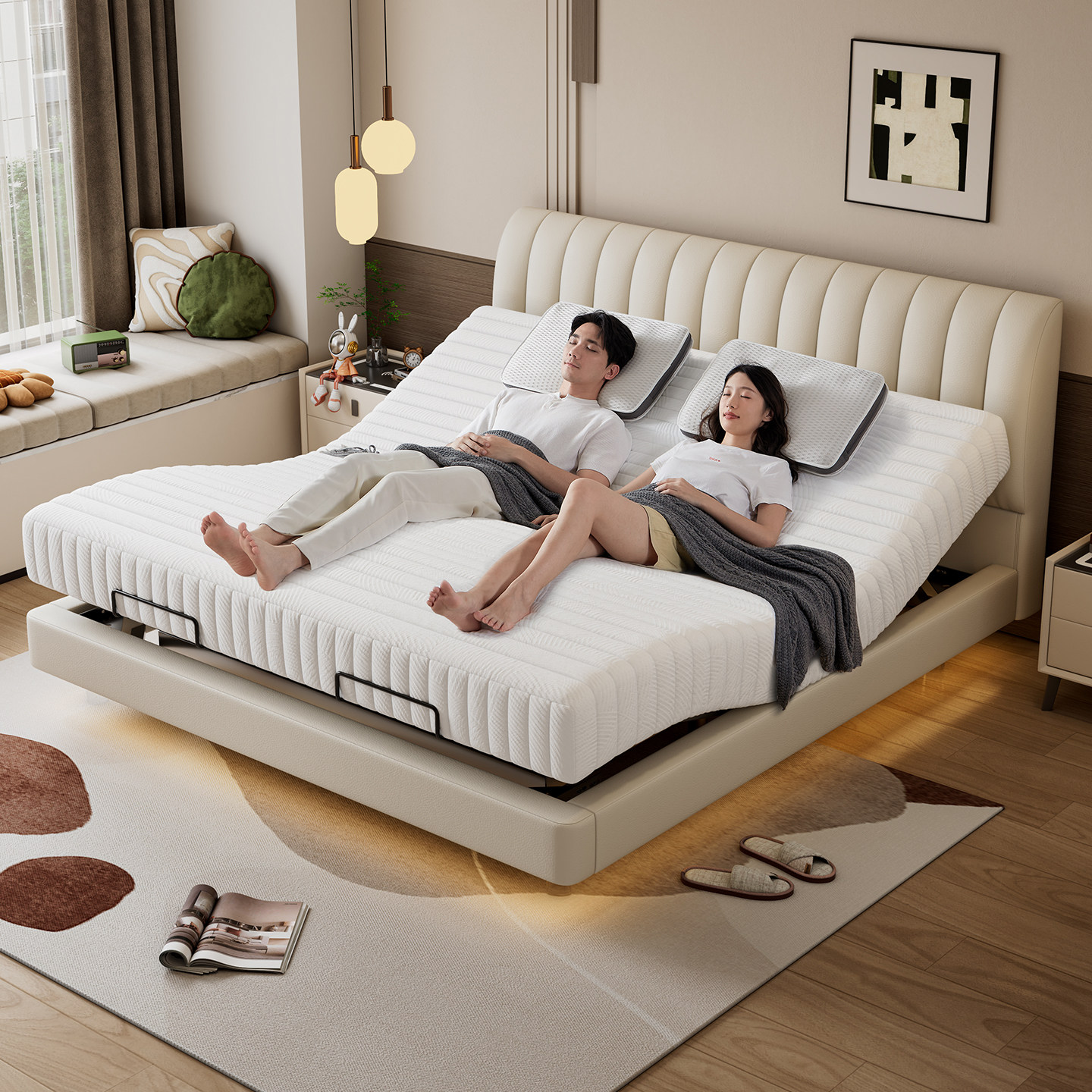 全自动智能床真皮主卧多功能互不打扰双人床按摩哄睡钢琴键电动床