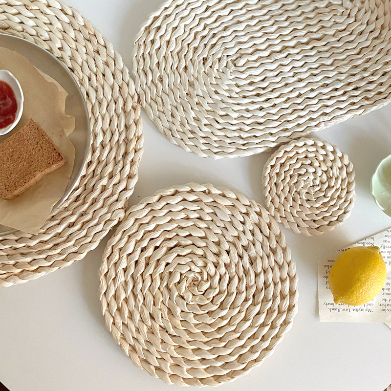 ins风日式简约手工编织玉米皮餐垫圆形草编隔热垫防烫垫子砂锅垫