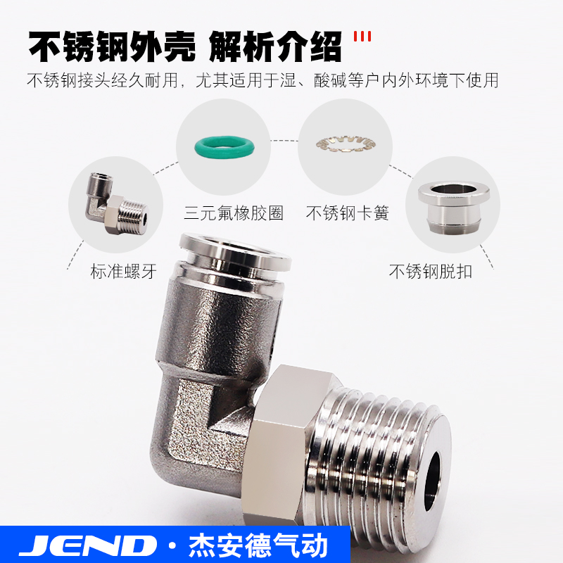304不锈钢气管快速快插接头螺纹弯头PL8-02/4-M5/6-01/10-03