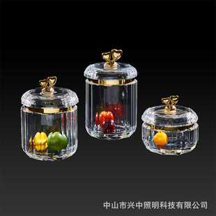 欧式水晶玻璃配铜糖果储物罐摆件客厅餐厅茶几壁柜高档装饰工艺品