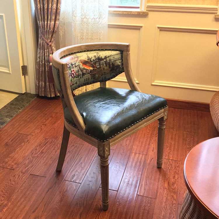 美式乡村餐椅北欧式复古做旧皮革布艺椅子实木书桌椅阳台休闲围椅