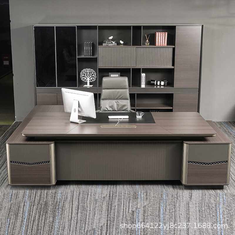 老板办公桌椅组合大班台总经理总裁办公室轻奢大班桌铝合金电脑桌