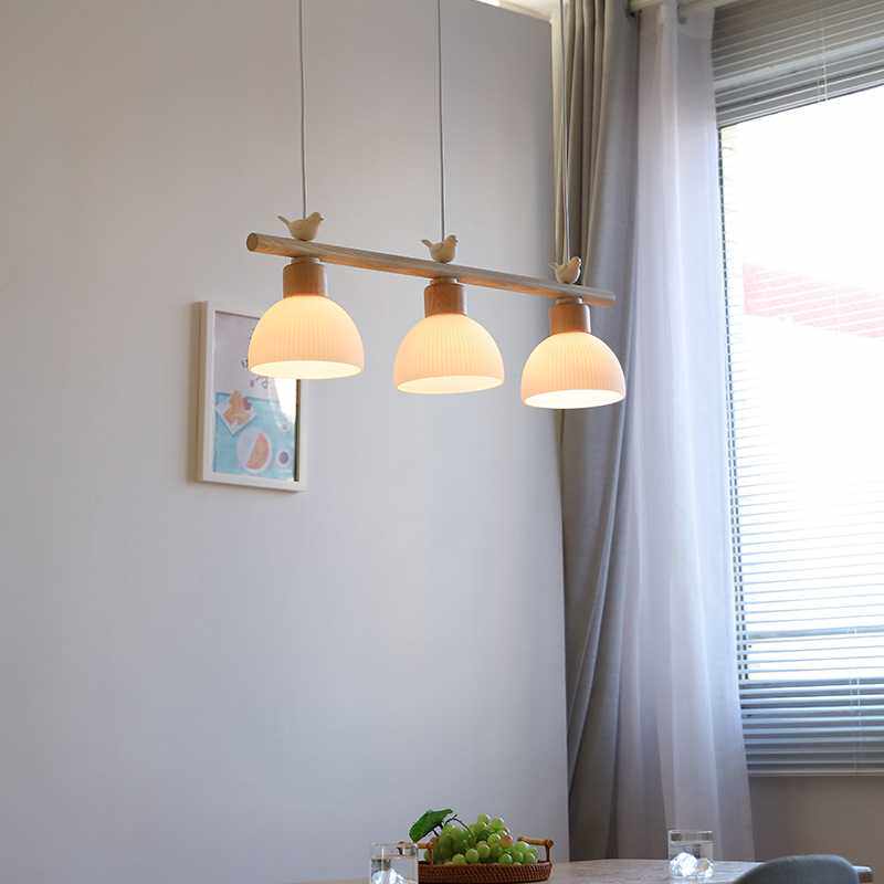 北欧风餐厅吊灯三头实木日式原木饭厅餐桌吧台吊灯饰床头吊灯具