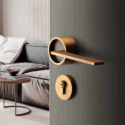 卧室门锁磁吸静音室内简约房门锁实木门把手含锁美式黄古铜分体锁