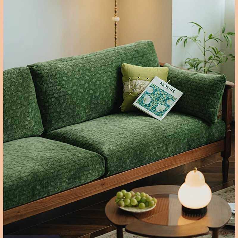 法式复古布艺沙发小户型客厅直排三人位北欧美式中古风全实木沙发