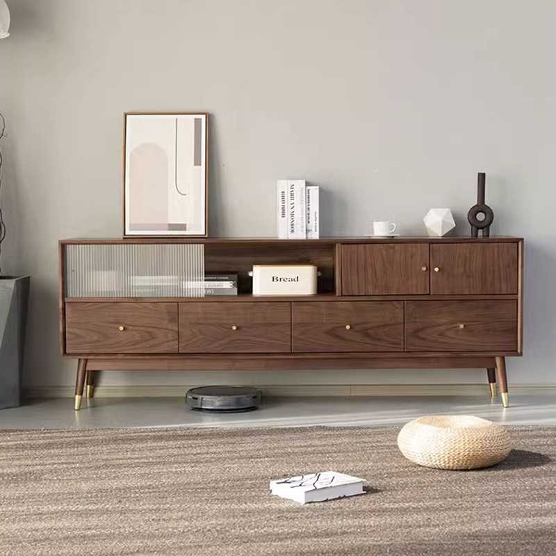 北美黑胡桃木电视柜小户型北欧简约家具全实木高柜全实木轻奢地柜