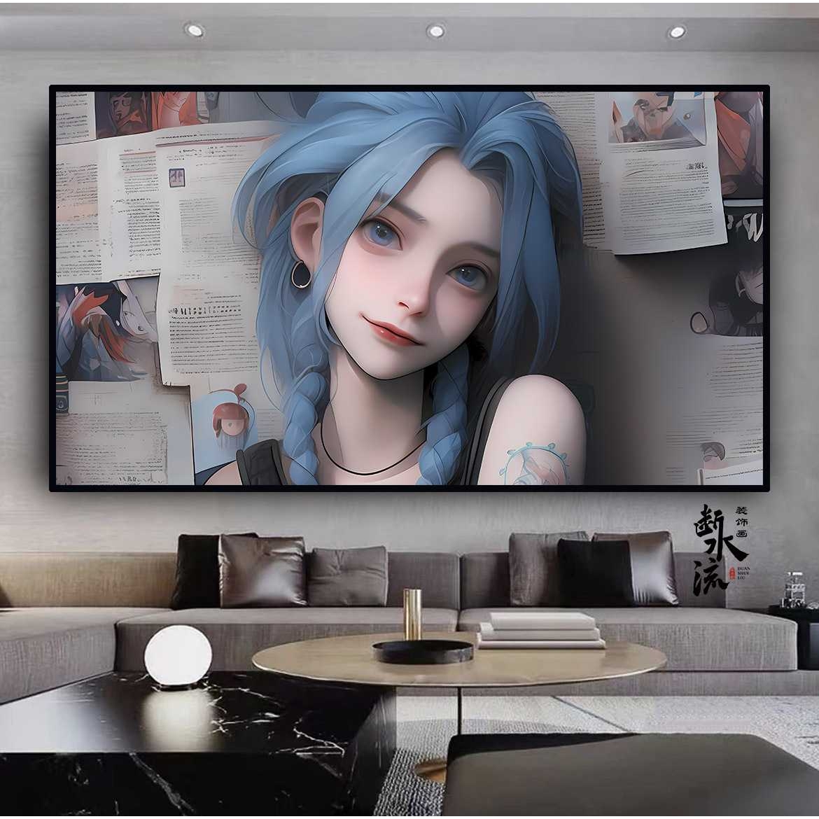 英雄联盟金克丝挂画萝莉可爱美女LOL游戏网咖装饰画电竞房间壁画