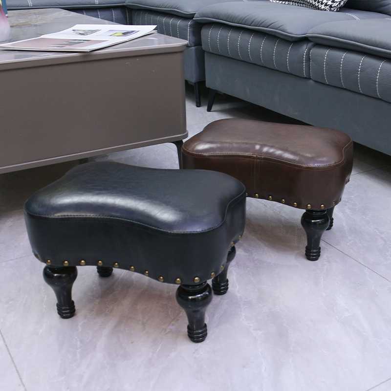 客厅小凳子沙发凳换鞋凳美式家用小墩子皮凳脚踏矮凳茶几凳玄关凳