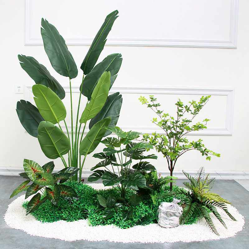 室内楼梯下造景空间转角仿真绿植盆栽假树仿真树景观植物造景装饰