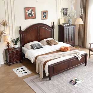 美式家用实木床1米8大床高端主卧室双人床法式复古床小户型储物床