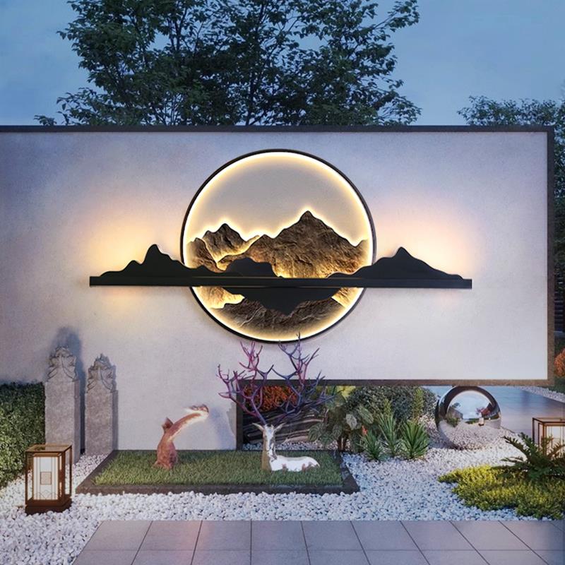 太阳能户外灯庭院新中式壁灯别墅防水造景影壁墙景观灯装饰壁画灯