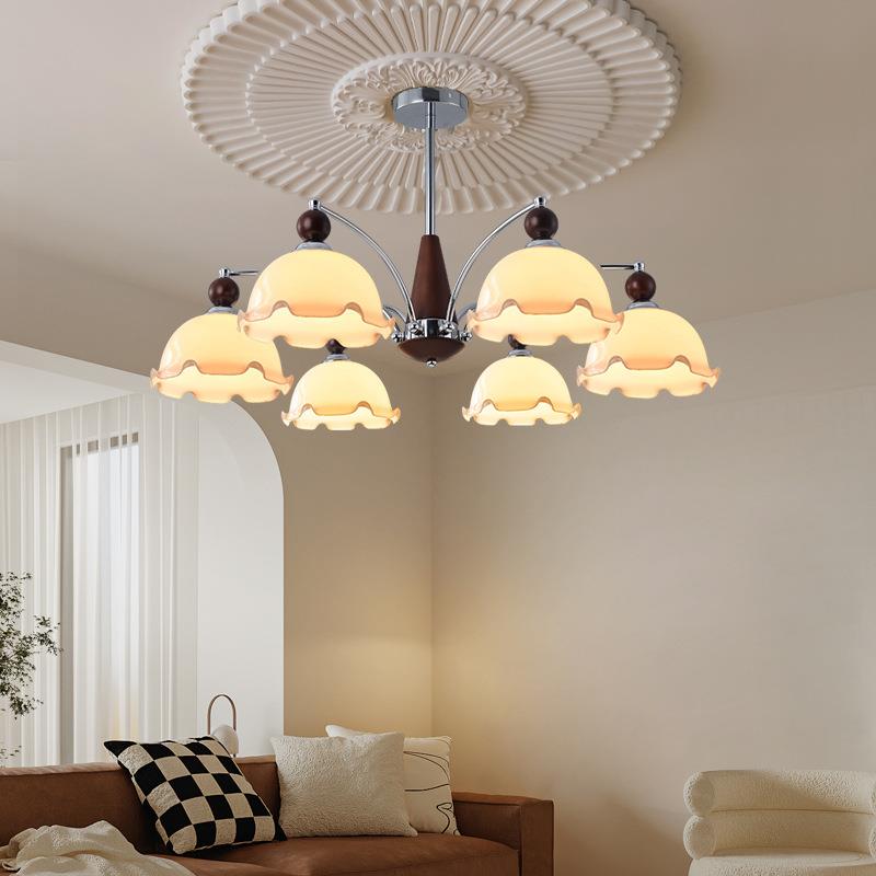 实木中古花朵客厅吊灯日式法式复古玻璃灯包豪斯创意卧室灯具casa