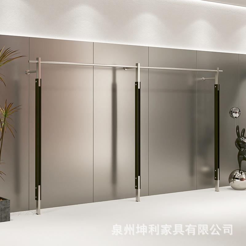服装店不锈钢黑色展示架上墙架女装陈列架落地式简约货架挂衣架子