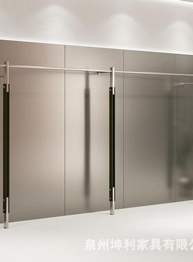 服装店不锈钢黑色展示架上墙架女装陈列架落地式简约货架挂衣架子