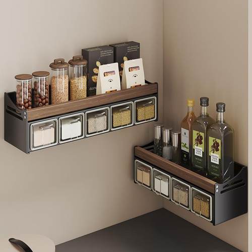 胡桃木厨房置物架壁挂墙上调料瓶调味料瓶收纳架多功能免打孔拆洗