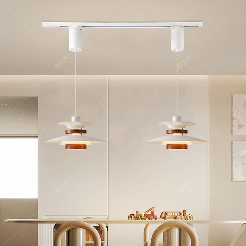 全光谱日式原木风ph5轨道吊灯可移位餐桌饭厅吧台岛飞碟餐厅吊灯