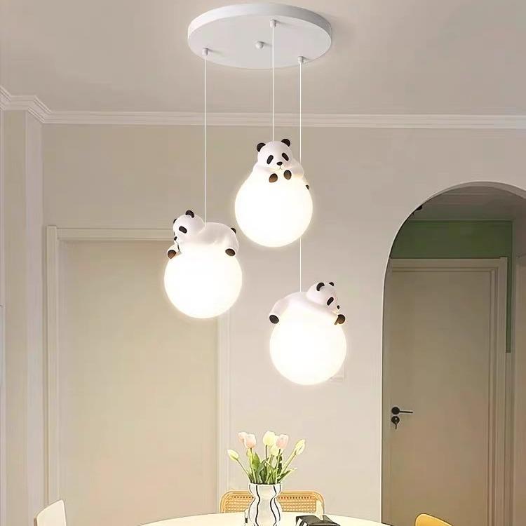 后现代创意个性奶油风餐厅吊灯吧台店铺熊猫三头简约餐桌长条吊灯
