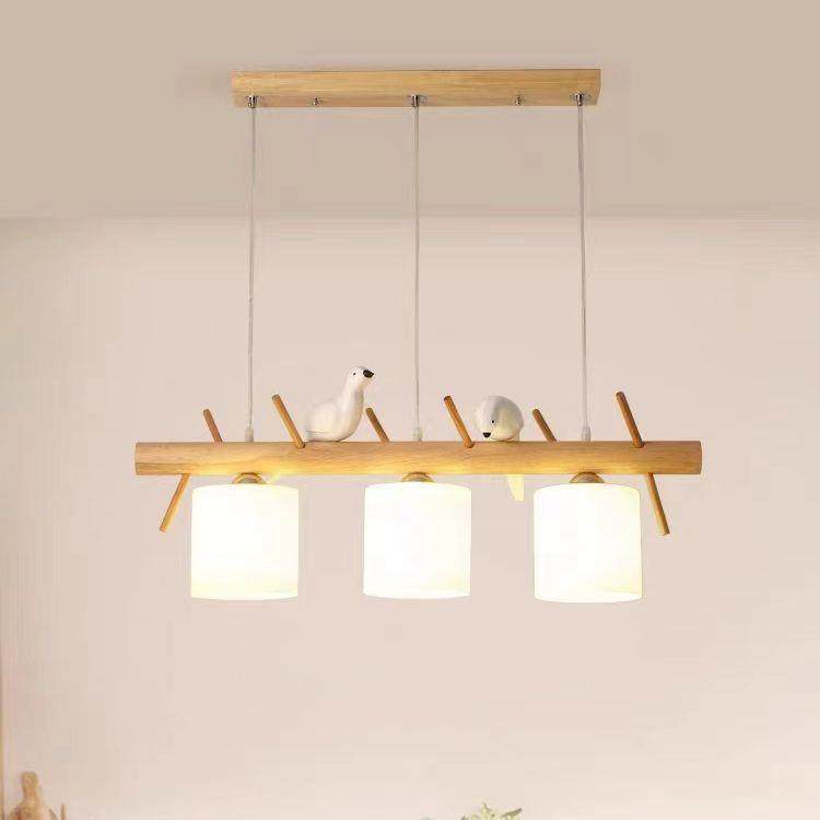 简约长条餐厅吊灯日式原木吧台店铺客厅卧室书房茶室小鸟实木吊灯