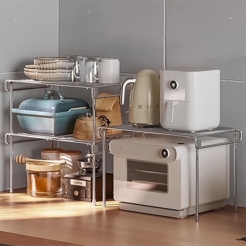 不锈钢置物架家用可叠加台面橱柜分层碗碟调料多功能储物收纳架子