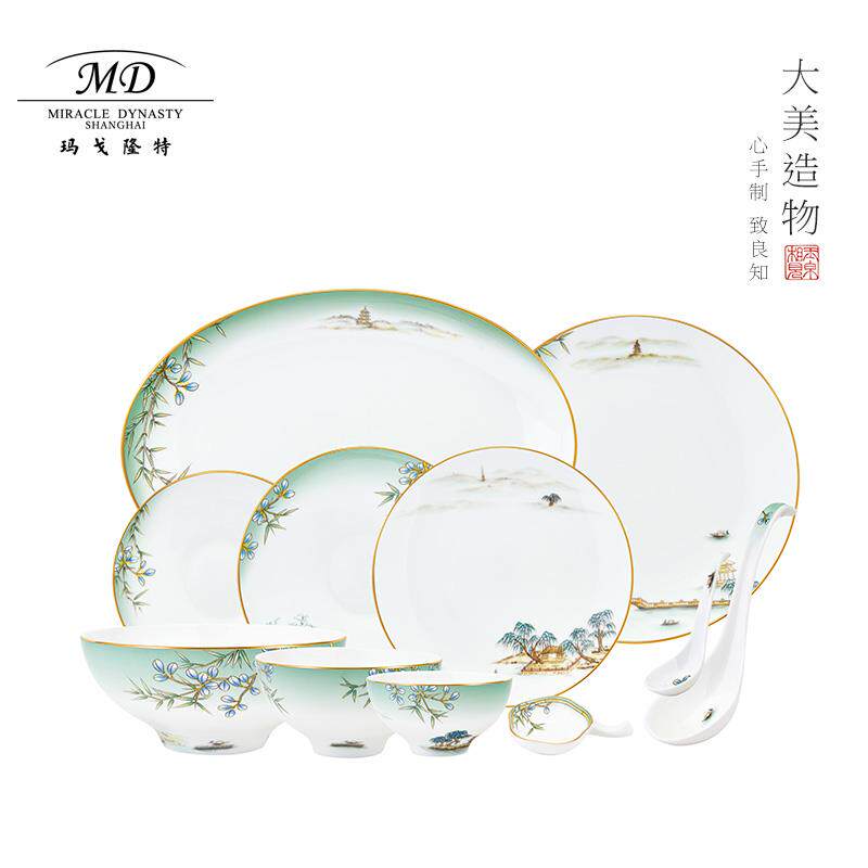玛戈隆特 西湖盛宴骨瓷碗盘餐具套装 家用中式创意散件自由组