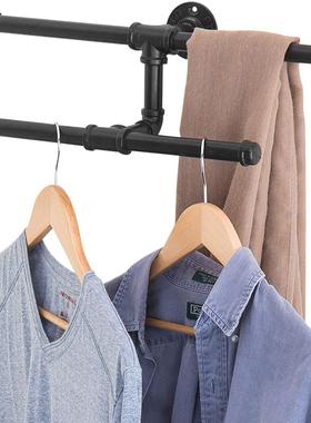 工业风水管黑色金属管壁挂式双层挂衣架悬挂服装架墙上水管衣帽架