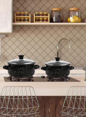 现货 搪瓷套锅五件套 珐琅汤锅 黑色麻点炖锅 汤锅 双耳锅 厨
