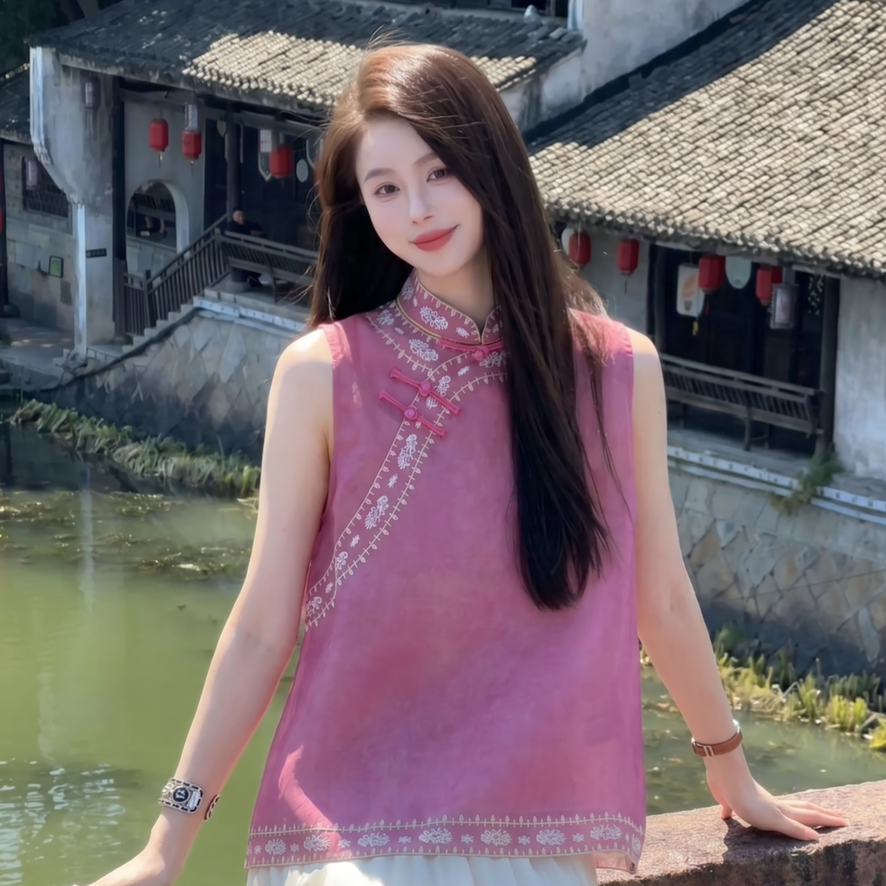 艾文文IRIS 水芙蓉 26夏“100真丝”手工盘扣刺绣新中式马甲26SY6